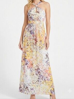 NWOT Guess Size 4 Multicolor Floral Watercolor Halter Maxi Dress